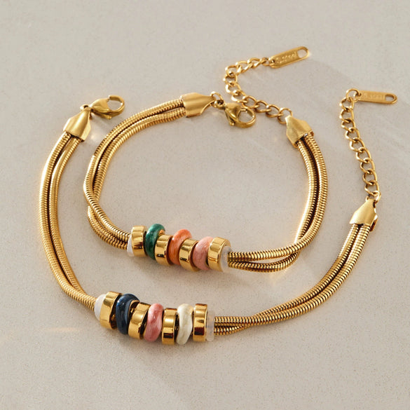 Women's Geometric Colorful Oil Drop Bead Bracelet Plated Stainless Steel Hypoallergenic Jewelry