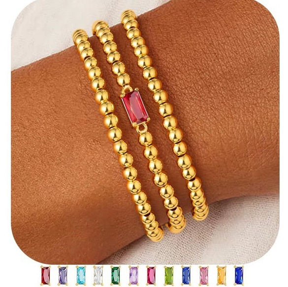 Women's Geometric Copper Birthstone Bracelet Electroplated Stackable Elastic Rope Bracelet Fashion Jewelry