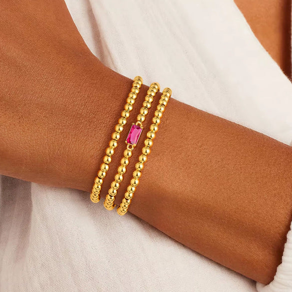 Women's Geometric Copper Birthstone Bracelet Electroplated Stackable Elastic Rope Bracelet Fashion Jewelry