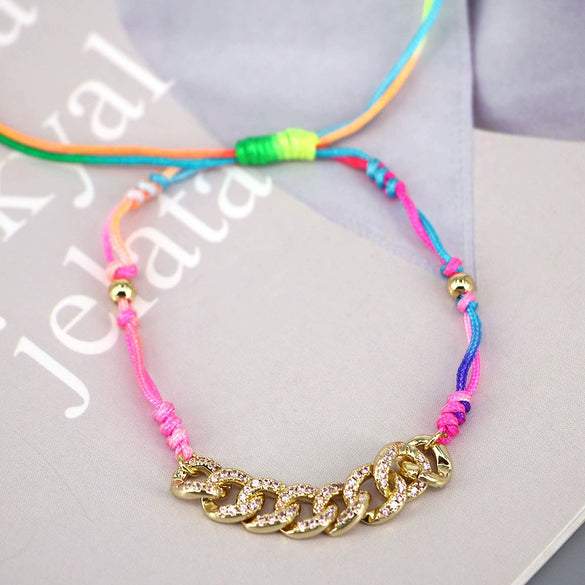 Women's Geometric Copper Braided Wax Thread Adjustable Bracelet With Electroplated Micro Inlay Detail