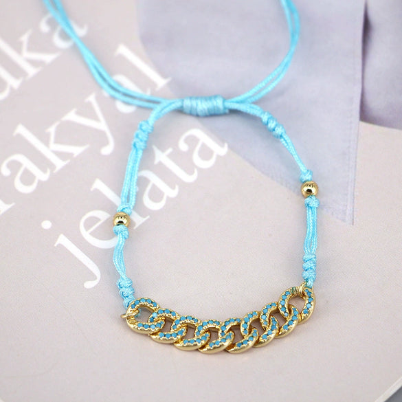 Women's Geometric Copper Braided Wax Thread Adjustable Bracelet With Electroplated Micro Inlay Detail