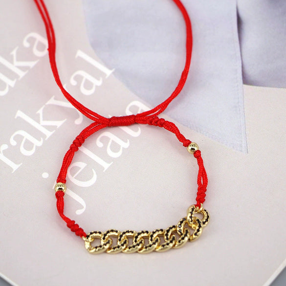 Women's Geometric Copper Braided Wax Thread Adjustable Bracelet With Electroplated Micro Inlay Detail