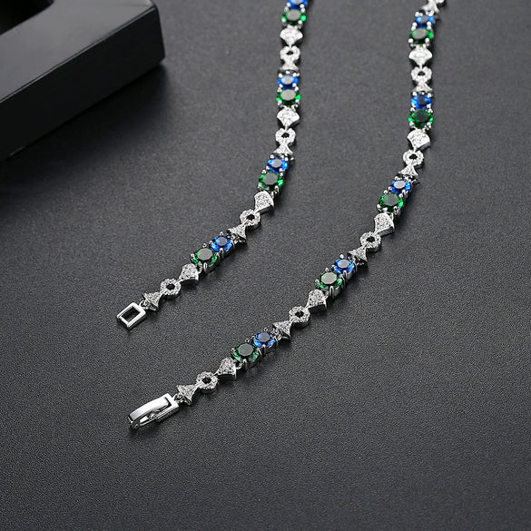 Women's Geometric Copper Chain Necklace Set With Zircon Inlaid Pendant Electroplated Retro Fashion Jewelry