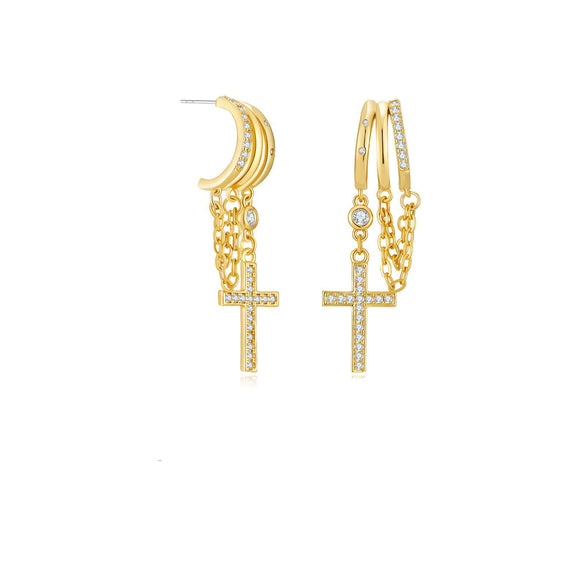 Women's Geometric Copper Cross Clip On Earrings With Electroplated Finish Sweet Cool Hip Hop Punk Fashion Jewelry Accessories