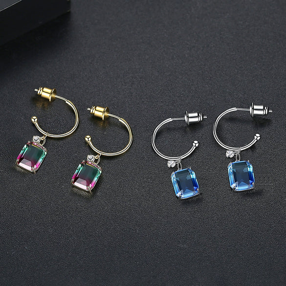 Women's Geometric Copper Drop Earrings With Colorful Tourmaline Accents And Electroplated Fashion Jewelry Design
