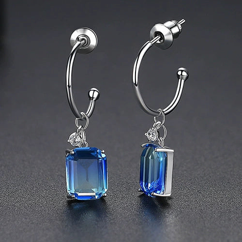Women's Geometric Copper Drop Earrings With Colorful Tourmaline Accents And Electroplated Fashion Jewelry Design