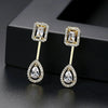 Women's Geometric Copper Drop Earrings With Zircon Accents And Electroplated Rearhanging Fashion Design