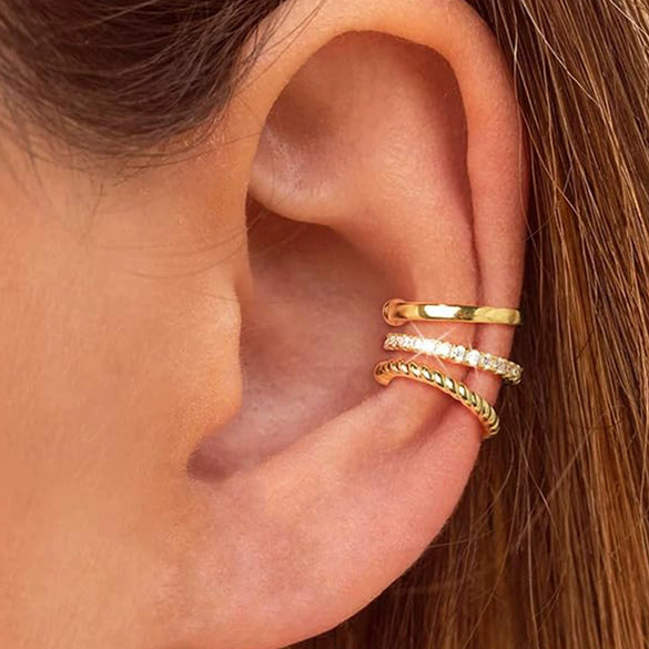 Women's Geometric Copper Ear Cuffs With Electroplated Gold Finish Non Pierced Cartilage Clip Earrings Fashion Style Set