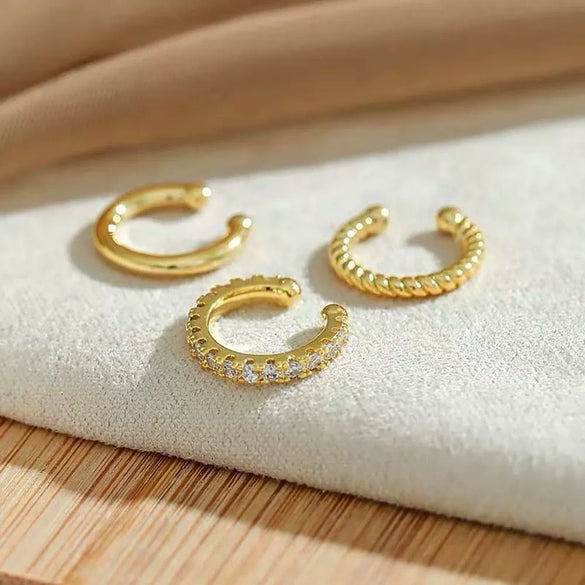Women's Geometric Copper Ear Cuffs With Electroplated Gold Finish Non Pierced Cartilage Clip Earrings Fashion Style Set