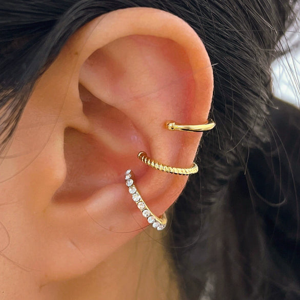 Women's Geometric Copper Ear Cuffs With Electroplated Gold Finish Non Pierced Cartilage Clip Earrings Fashion Style Set
