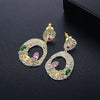 Women's Geometric Copper Earrings Set With Colorful Zircon Accents And Electroplated Finish Fashionable Elegant Statement Jewelry