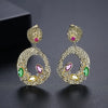 Women's Geometric Copper Earrings Set With Colorful Zircon Accents And Electroplated Finish Fashionable Elegant Statement Jewelry