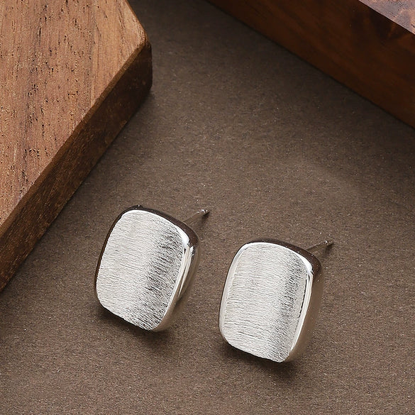 Women's Geometric Copper Earrings With Brushed Texture And Minimalist Electroplated Design