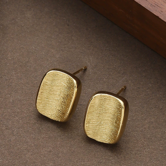 Women's Geometric Copper Earrings With Brushed Texture And Minimalist Electroplated Design