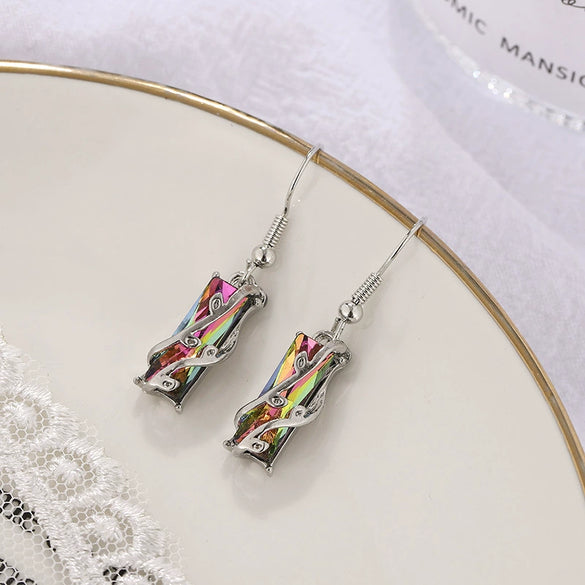 Women's Geometric Copper Earrings With Color Zircon Accents Natural Style Jewelry For Wholesale