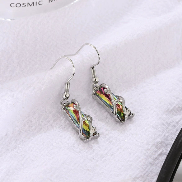 Women's Geometric Copper Earrings With Color Zircon Accents Natural Style Jewelry For Wholesale