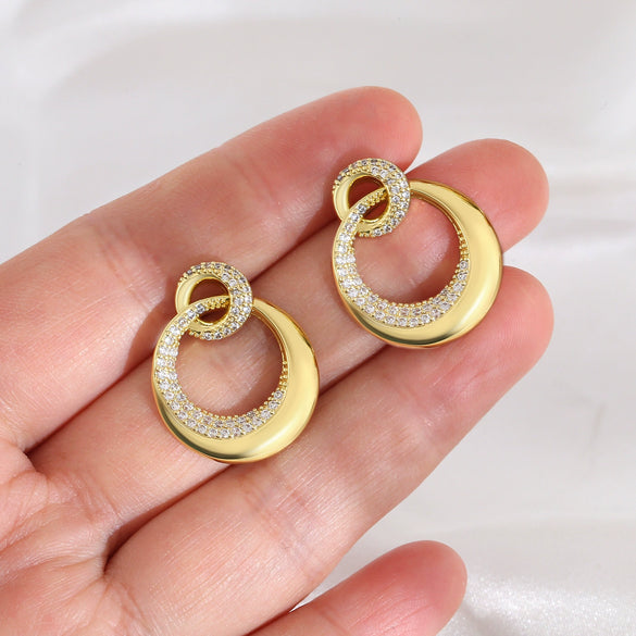 Women's Geometric Copper Earrings With Electroplating Double Circle Design