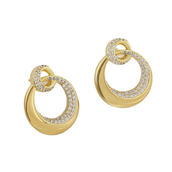 Women's Geometric Copper Earrings With Electroplating Double Circle Design
