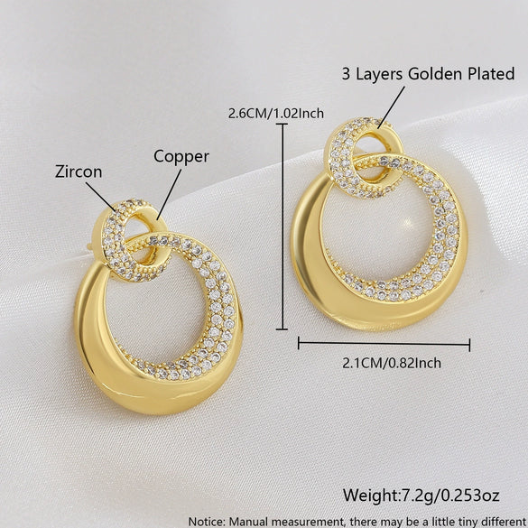 Women's Geometric Copper Earrings With Electroplating Double Circle Design
