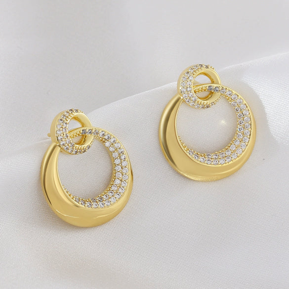 Women's Geometric Copper Earrings With Electroplating Double Circle Design