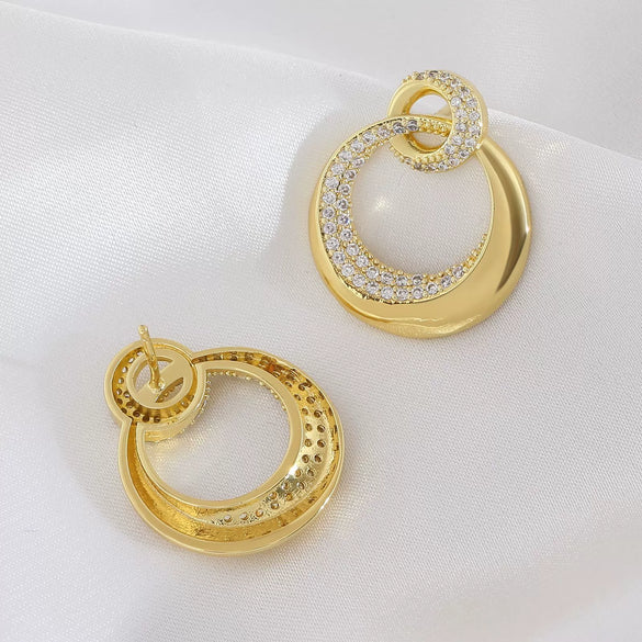 Women's Geometric Copper Earrings With Electroplating Double Circle Design