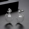 Women's Geometric Copper Earrings With Gray Pearls And Inlaid Zircon Electroplated Fashion Jewelry