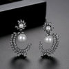 Women's Geometric Copper Earrings With Gray Pearls And Inlaid Zircon Electroplated Fashion Jewelry