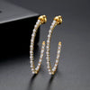 Women's Geometric Copper Earrings With Single Row Zircon And Pearl Accents Sparkling Fashion Jewelry Gift