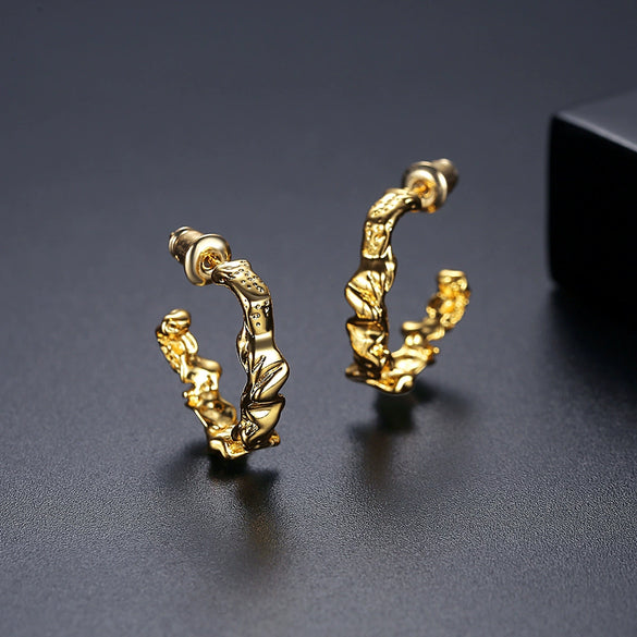 Women's Geometric Copper Earrings With Smooth Electroplated Finish Minimalist Fashion Metal Ear Jewelry