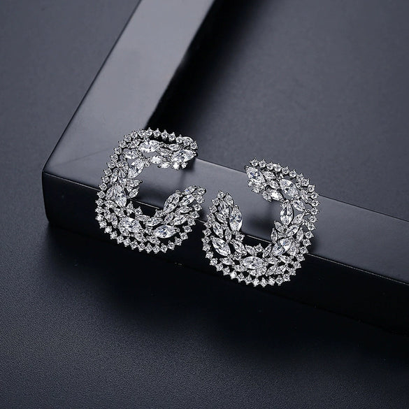 Women's Geometric Copper Earrings With Zircon Accents Electroplated Fashion Jewelry For Elegant Occasions