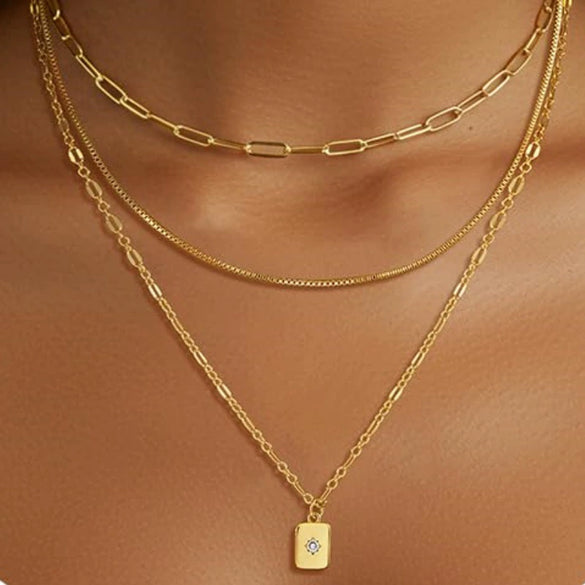 Women's Geometric Copper Multi Layer Choker Necklace With Electroplated Finish And Regular Chain Versatile Fashion Jewelry