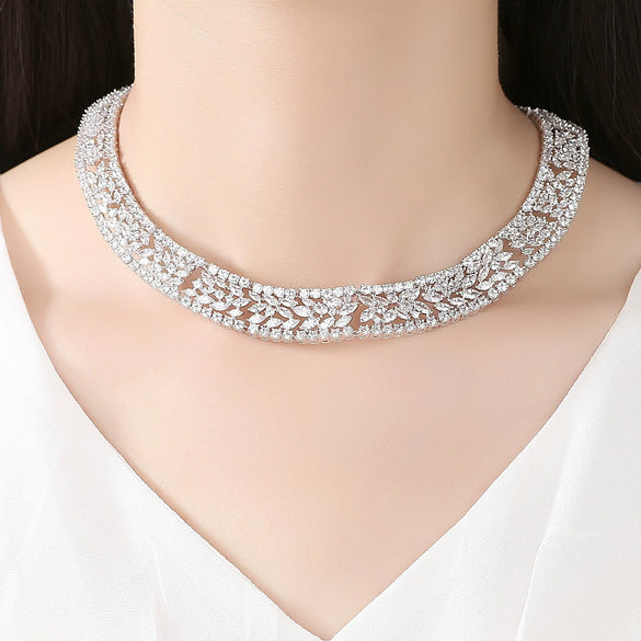 Women's Geometric Copper Necklace Set With Zircon Accents Electroplated Handmade Chain Fashion Jewelry For Wedding Wear Wholesale