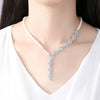 Women's Geometric Copper Pearl And Zircon Necklace And Earring Set With Handmade Chain For Wedding Jewelry