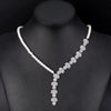 Women's Geometric Copper Pearl And Zircon Necklace And Earring Set With Handmade Chain For Wedding Jewelry