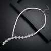 Women's Geometric Copper Pearl And Zircon Necklace And Earring Set With Handmade Chain For Wedding Jewelry