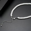 Women's Geometric Copper Pearl And Zircon Necklace And Earring Set With Handmade Chain For Wedding Jewelry