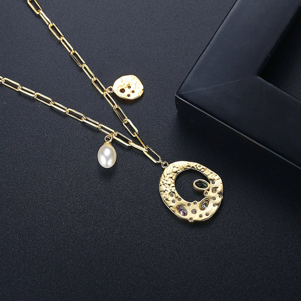 Women's Geometric Copper Pendant Necklace With Zircon Inlay And Electroplated Clavicle Chain Fashion Jewelry