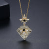 Women's Geometric Copper Pendant Necklace With Zircon Inlay Goldtone Electroplated Finish And Cross Chain