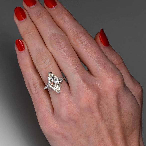 Women's Geometric Copper Ring Inlaid With Marquise Zircon Light Luxury Style