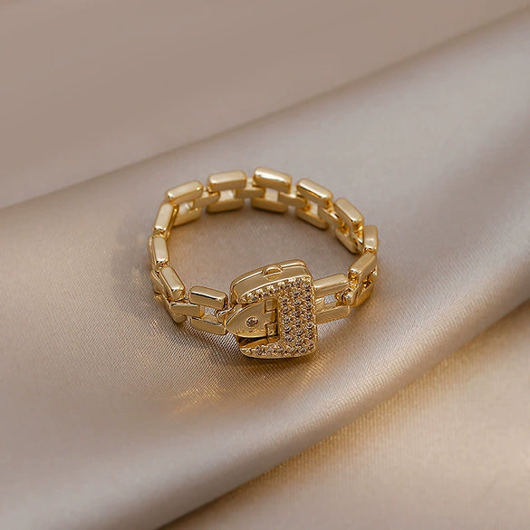 Women's Geometric Copper Ring With Electroplating Treatment Antifading Niche Design Light Luxury Style