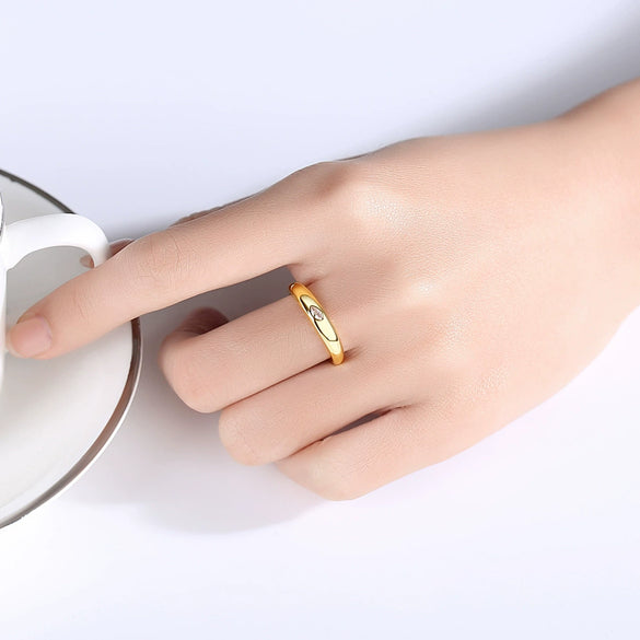 Women's Geometric Copper Ring With Zircon Accents Gold Tone Open Adjustable Fashion Jewelry
