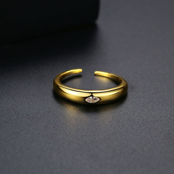 Women's Geometric Copper Ring With Zircon Accents Gold Tone Open Adjustable Fashion Jewelry