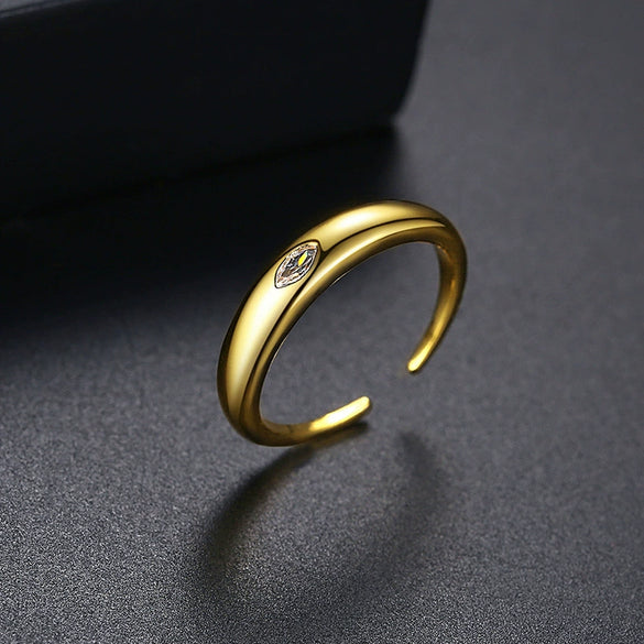 Women's Geometric Copper Ring With Zircon Accents Gold Tone Open Adjustable Fashion Jewelry