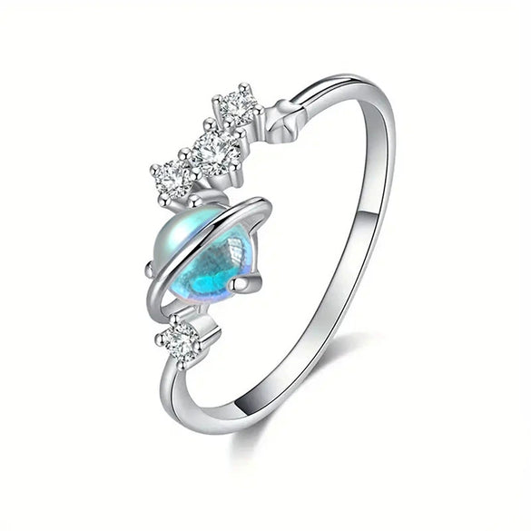 Women's Geometric Copper Ring With Zirconia And Imitation Moonstone Cosmic Style