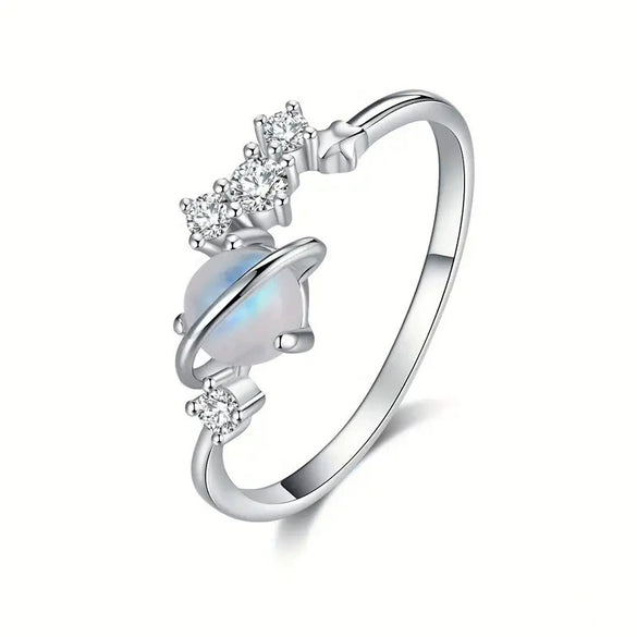 Women's Geometric Copper Ring With Zirconia And Imitation Moonstone Cosmic Style