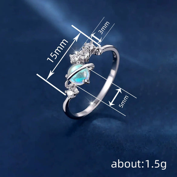 Women's Geometric Copper Ring With Zirconia And Imitation Moonstone Cosmic Style