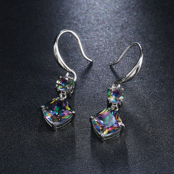Women's Geometric Copper Sparkling Colored Zircon Earrings For Spring And Summer
