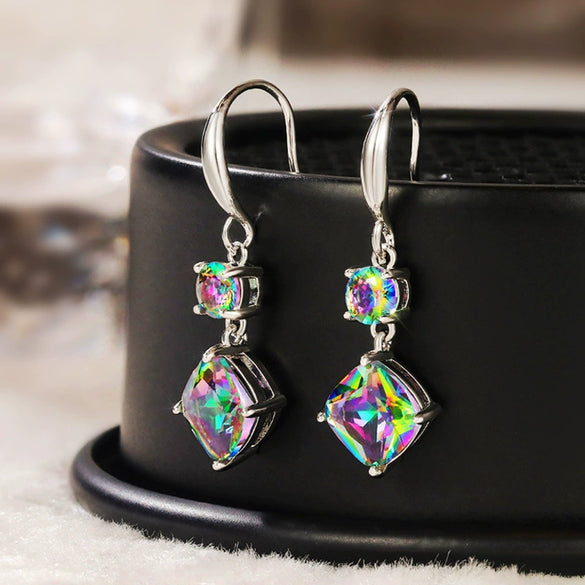 Women's Geometric Copper Sparkling Colored Zircon Earrings For Spring And Summer