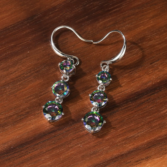 Women's Geometric Copper Sparkling Colored Zircon Earrings For Spring And Summer