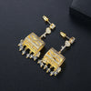 Women’s Geometric Copper Tassel Drop Earrings With Zircon Inlay And Electroplated Statement Fashion Design